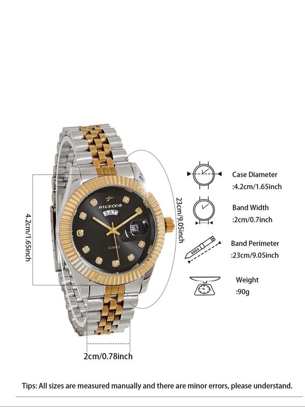 Men's Business Fashion Rhinestone Decorated Analog Quartz Watch, Calendrier Watch for Party, Daily Clothing Decor, Exquisite Watch for Men for Birthday Gift with Box Gift