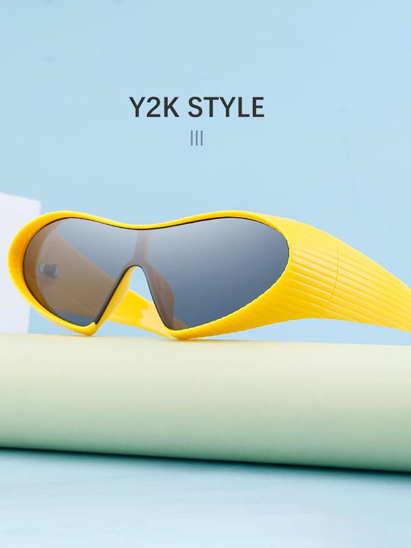 Unisex Vintage Fashionable Shield Frame Sunglasses, Trendy Casual Y2K Style Sunglasses for Everyday Use, Fashion Accessories for Outdoor Activities