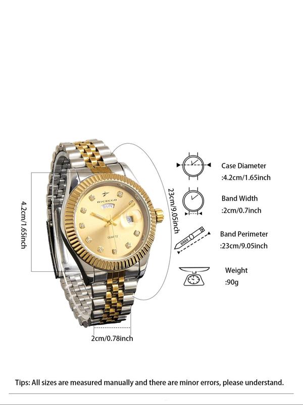 Men's Business Fashion Rhinestone Decorated Analog Quartz Watch, Calendrier Watch for Party, Daily Clothing Decor, Exquisite Watch for Men for Birthday Gift with Box Gift