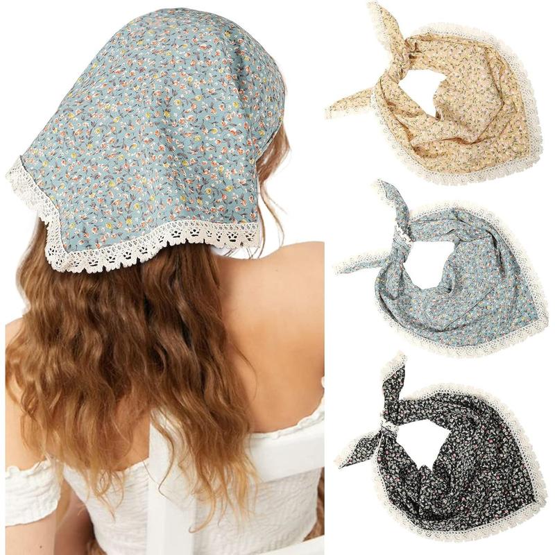 3Pack Floral Head Scarf, Chiffon Hair Bandanas Kerchief, Vintage Boho Hair Scarf for Women Girls