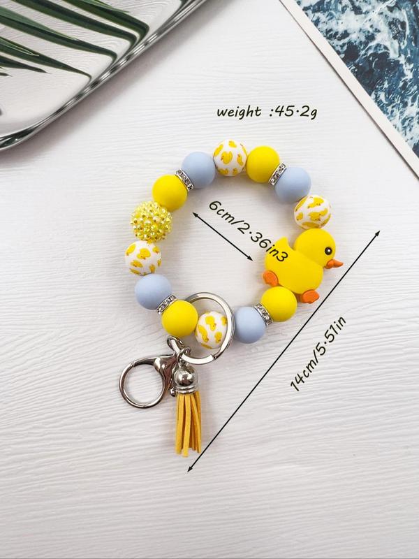 Cute Duck Decor Beaded Keychain, Tassel Decor Duck Pattern Wristlet Keychain, Fashion Accessories for Women & Men, Trendy All-match & Exquisite Keychain for Gift