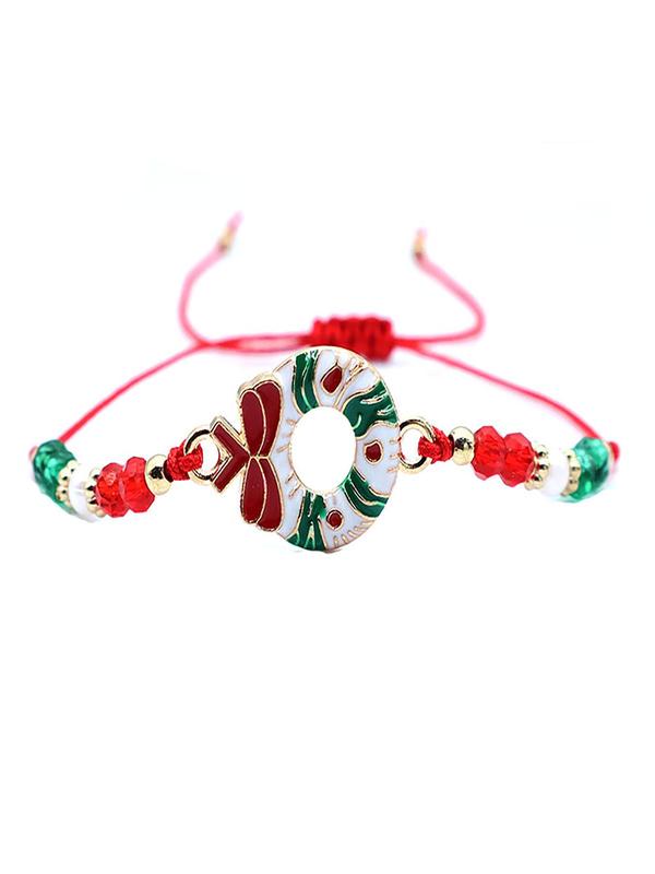 Christmas Themed Drawstring Bracelets, Cute Reindeer & Snowman & Christmas Tree Charm Bracelets, Fashionable Jewelry for Women & Men