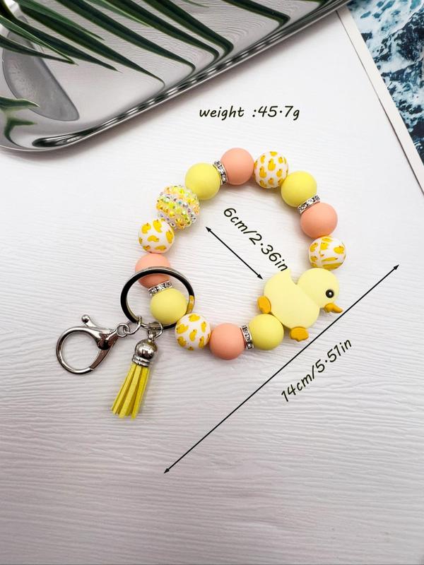 Cute Duck Decor Beaded Keychain, Tassel Decor Duck Pattern Wristlet Keychain, Fashion Accessories for Women & Men, Trendy All-match & Exquisite Keychain for Gift