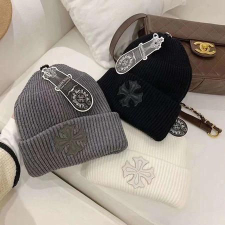 Chrome Hearts Wool Knitted Hooded Women's Hat Trendy Street Brand, Premium Wool For Warm, Unisex Fashion Accessory