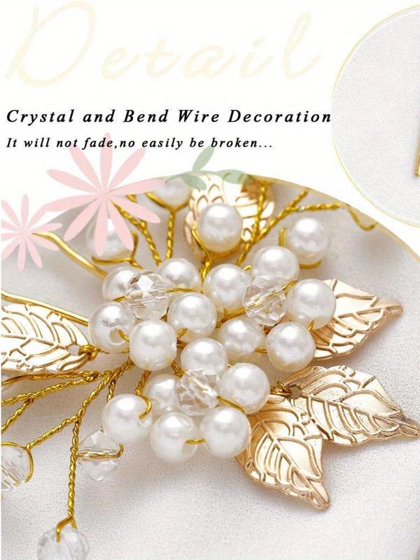 Faux Pearl Decor Flower & Leaf Design Hair Pins, 3 Counts set Elegant Hair Pins for Wedding Party, Exquisite Bridal Headwear for Women & Girls