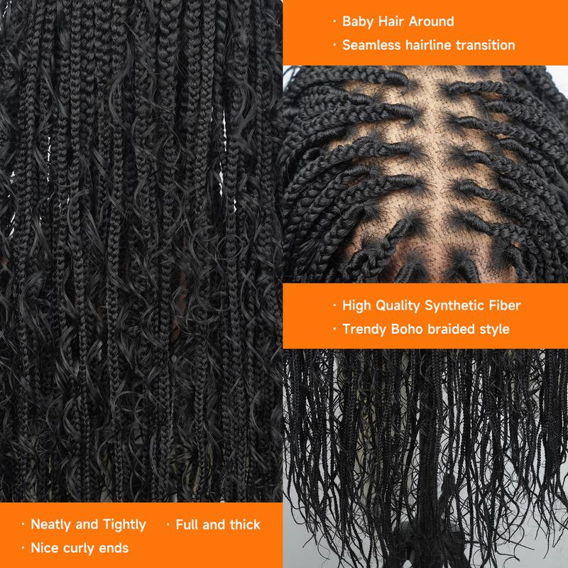 Wiggins 36 Inch Box Braided Wigs Full Lace Front Wig Synthetic Long Braided Wig Synthetic Braided Wigs With Boho Curly Ends