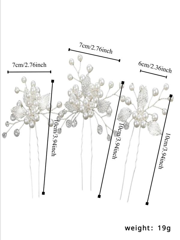 Faux Pearl Decor Flower & Leaf Design Hair Pins, 3 Counts set Elegant Hair Pins for Wedding Party, Exquisite Bridal Headwear for Women & Girls