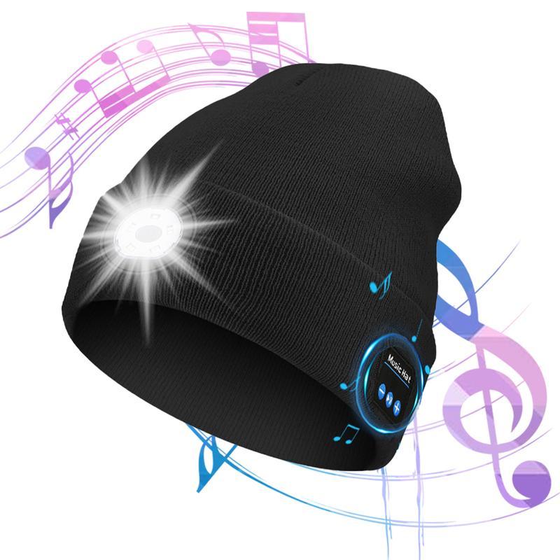 Creative Design BT Music Hat, 6 LED Beanie MusicHat, LED Headlight Headphones, Bluetooth-compatible Hats with Wireless & LightweightHeadphones & Light, Portable MultifunctionalHats as Gift ldeas for Men, Women