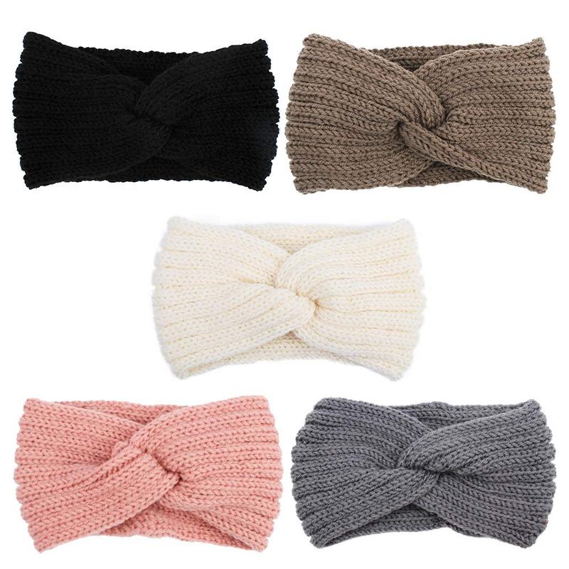 Knit Wide Headband for Winter 5 count Women Ear Warmers Truban Headbands Thick headbands for Women Girls, Black Gray White Pink Brown