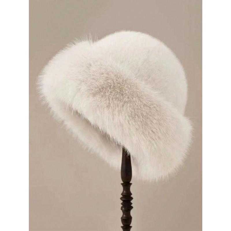 1pc Women Winter Furry Hat, European & Korean Style Warm Headwear, Solid Color Cute & Versatile, Thicker Design