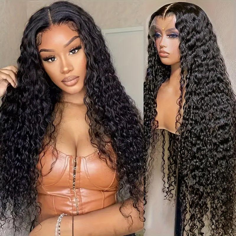 Women's Water Wave Lace Front Wig Pre-Plucked Natural Hairline Curly Lace Front Wig Natural Black