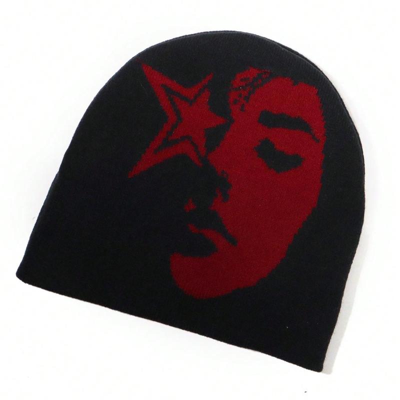 Unisex New Cross-Border Fashionable Jacquard Knitted Hat With Face Pattern, Trendy And Warm Winter Hat Beanies Beanie