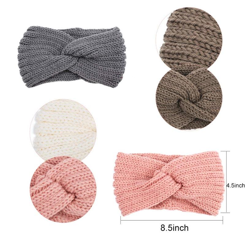 Knit Wide Headband for Winter 5 count Women Ear Warmers Truban Headbands Thick headbands for Women Girls, Black Gray White Pink Brown