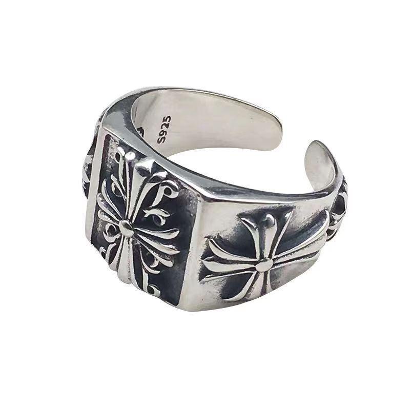 Retro personality cross domineering open adjustable titanium steel ring