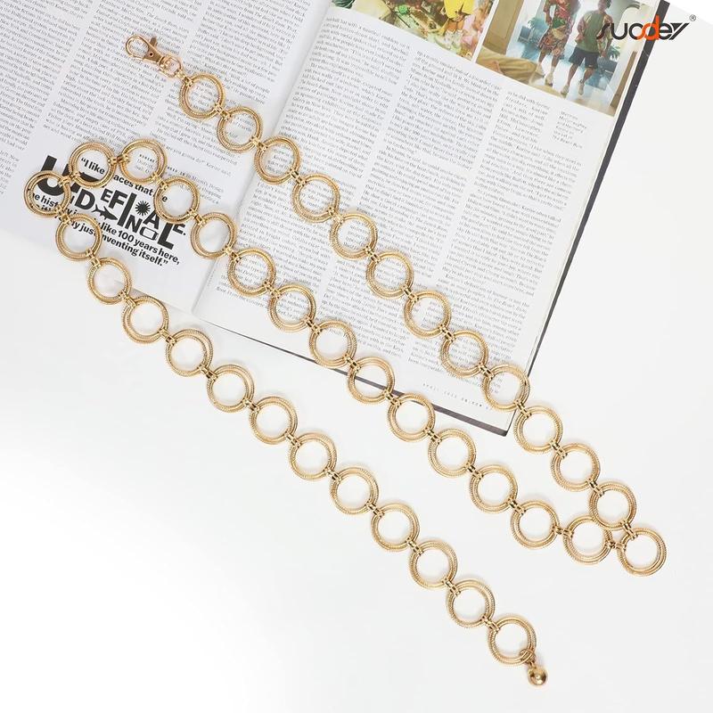 Suosesty alloy gold waist chain belt for women fashion cute body belly link belt chain for pants dresses