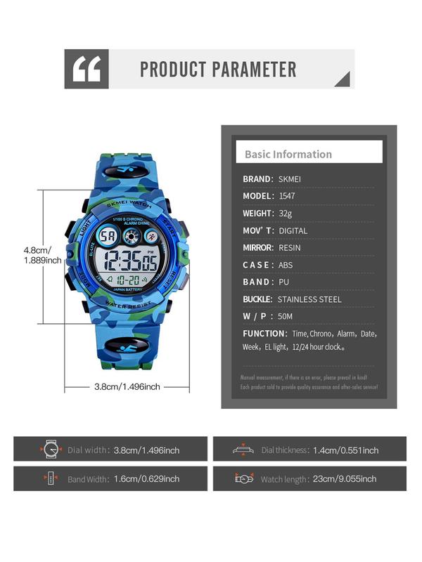 Fashion Camo Pattern Digital Watch with Date & Week & Led Display, Casual Sporty Digital Watch with Luminous Dial & Alarm Function, Waterproof Watch for Men with Box