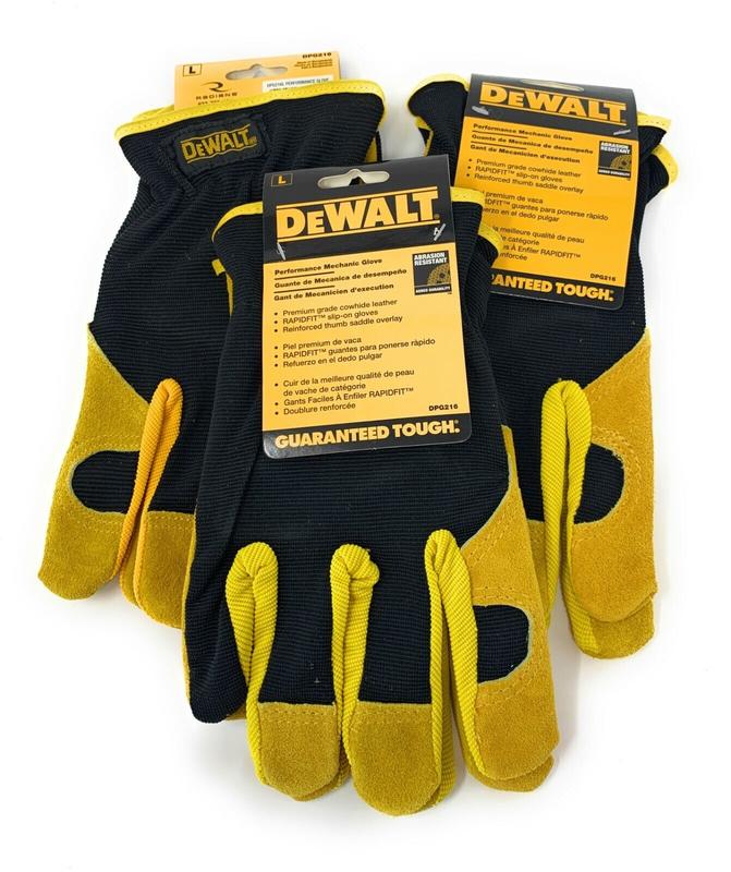 3 Pack DEWALT DPG216 Leather Performance Hybrid Glove