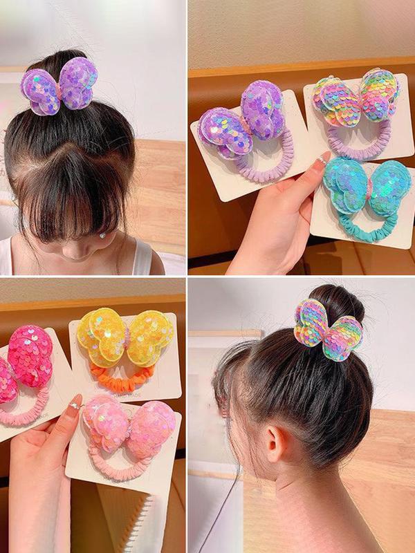 5pcs set Color Cute Butterfly Design Hair Tie, Sequin Hair Tie for Gift, Fashion Hair Accessories for Women & Girls