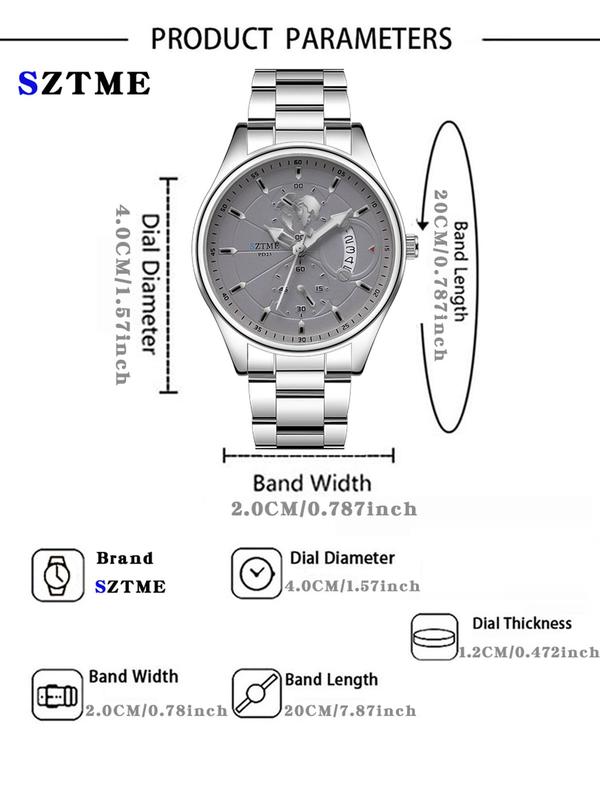 Men's Business Fashion Round Dial Analog Quartz Watch with Date Function, Fashion Watch for Party, Daily Decor, Trendy All-match & Exquisite Watch for Birthday Gift