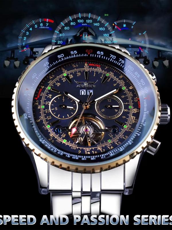 Men's Street Trend Mechanical Watch, Fashionable Round Dial Watch with Date Display Function, Trendy Watch for Daily Life with Box