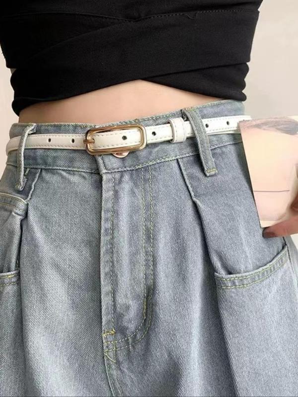 Women's Fashionable Solid Color Skinny Belt, Minimalist Belt for Jeans, Daily Clothing Decor, Trendy All-match & Exquisite Belt for Birthday Gift