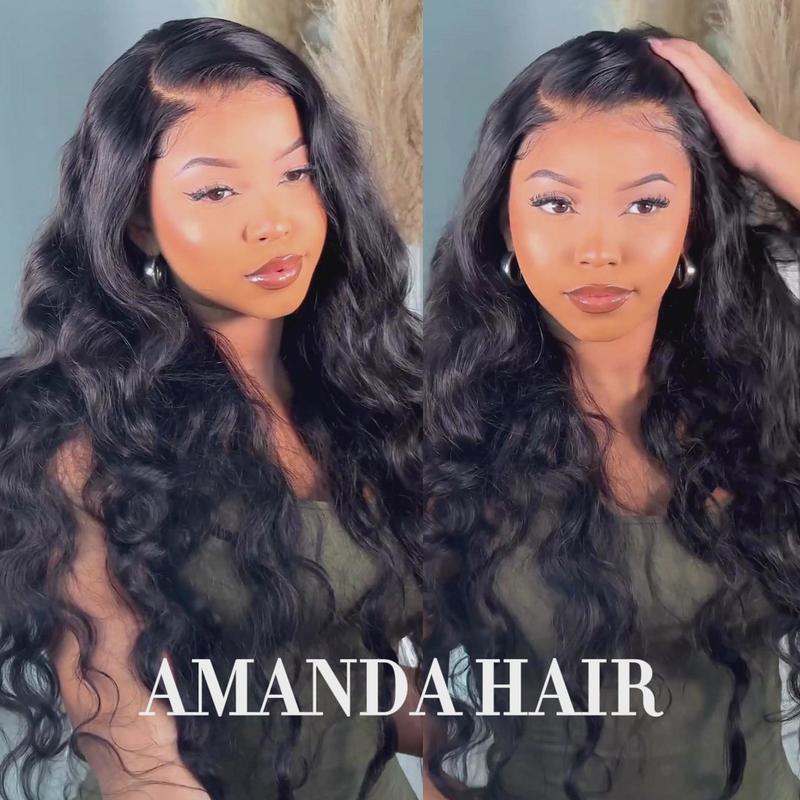 Amanda Hair Glueless Loose Wave Wigs with Curtain Bangs 6x4 Pre-cut Pre bleached Body wave wig 13x4 Lace Frontal Wig For Women