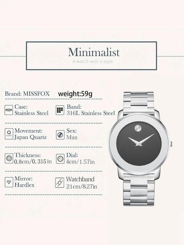 Men's Classic Ultra-thin Round Dial Quartz Watch, Business Fashion Stainless Steel Waterproof Quartz Watch, Trendy All-match Watch for Birthday Gift with Box Watches For Men