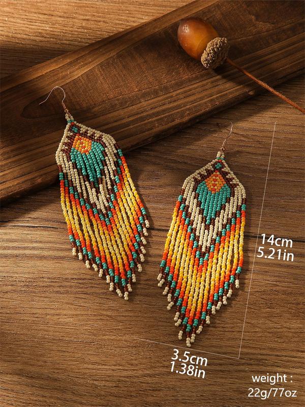 Women's Boho Style Beaded & Tassel Design Dangle Earrings, 1 Pair Fashion Retro Dangle Earrings for Party, Daily Decor, Trendy All-match Vintage Jewelry As Birthday Gift for Women & Girls