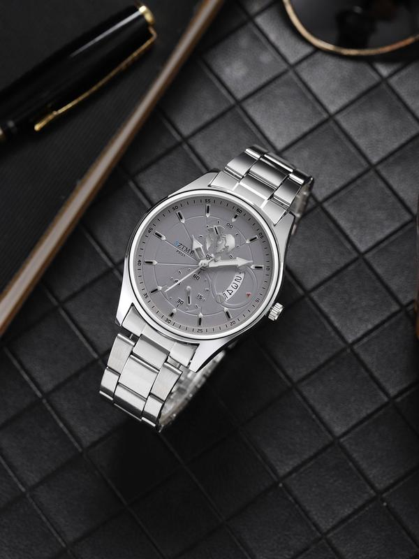 Men's Business Fashion Round Dial Analog Quartz Watch with Date Function, Fashion Watch for Party, Daily Decor, Trendy All-match & Exquisite Watch for Birthday Gift