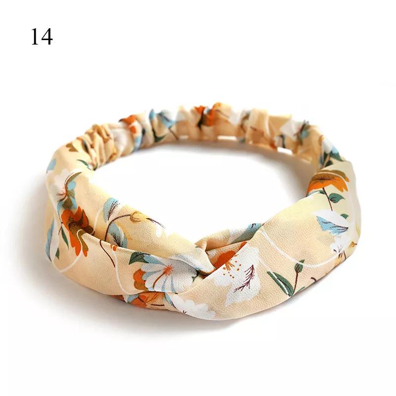 Flower Print Elastic Headband Hairband Cross Turban Bandanas Women Headbands with Twist Knot Boho Head Wrap Elastic