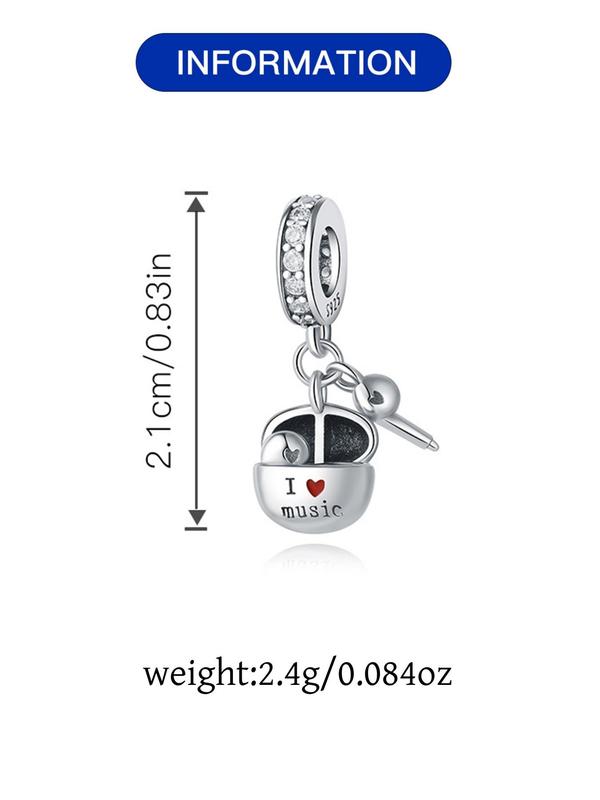 S925 Sterling Silver Fashion Music Themed Pendant, Artificial Zircon Decor Pendant for DIY Bracelet & Necklace, Trendy All-match & Exquisite Jewelry for Birthday Gift