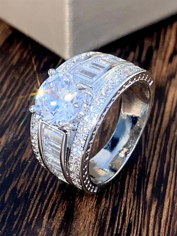 Women's Elegant Rhinestone Decor Wedding Ring, Trendy Exquisite Engagement Ring, Chic Luxury Jewelry As Gift for Girlfriend