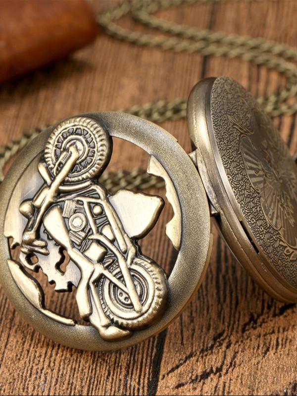 Men's Vintage Motorcycle Design Quartz Pocket Watch, Basic Gift for Boyfriend & Family Holiday Birthday, Trendy Versatile Party Watch for Daily Use, Gift for Boyfriend