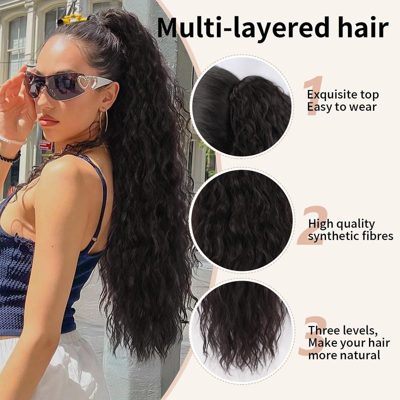 Hair Extension Claw Ponytail Long Wavy Ponytail Extension Black Brown 30 Inch Curly Clip Ponytail in Hair Extensions For Women Fluffy Natural Looking Synthetic Hairpiece for Daily Use Easy To Go ORSUNCER HAIR