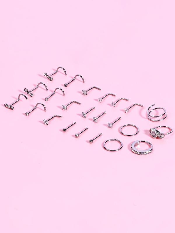 Mixed Style Rhinestone Decor Nose Rings, Cartilage Earrings, 2024 Summer Nose Piercings Kit, Stainless Steel Body Piercings Jewelry for Women & Men, Fashion Accessories for Party Vacation Beach & Back To School, Fall Outfits, Fall Freshness for Fall 2024