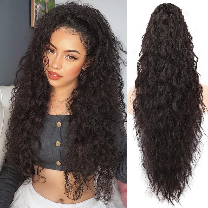 Hair Extension Claw Ponytail Long Wavy Ponytail Extension Black Brown 30 Inch Curly Clip Ponytail in Hair Extensions For Women Fluffy Natural Looking Synthetic Hairpiece for Daily Use Easy To Go ORSUNCER HAIR