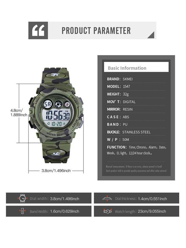 Fashion Camo Pattern Digital Watch with Date & Week & Led Display, Casual Sporty Digital Watch with Luminous Dial & Alarm Function, Waterproof Watch for Men with Box