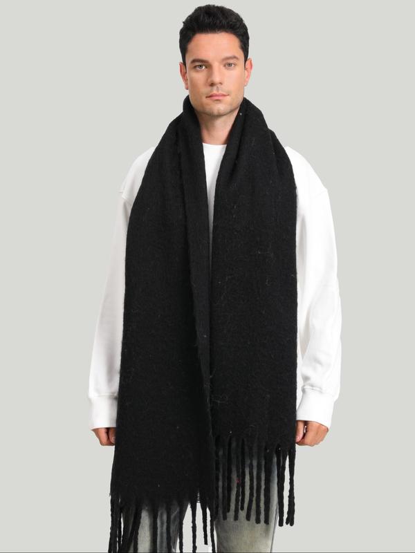 Solid Color Tassel Decor Scarf, Casual Soft Warm Long Shawl for Fall & Winter, Fashion Accessories for Men & Women