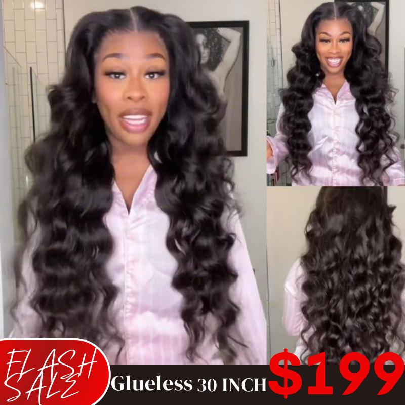 Amanda Hair Glueless Loose Wave Wigs with Curtain Bangs 6x4 Pre-cut Pre bleached Body wave wig 13x4 Lace Frontal Wig For Women