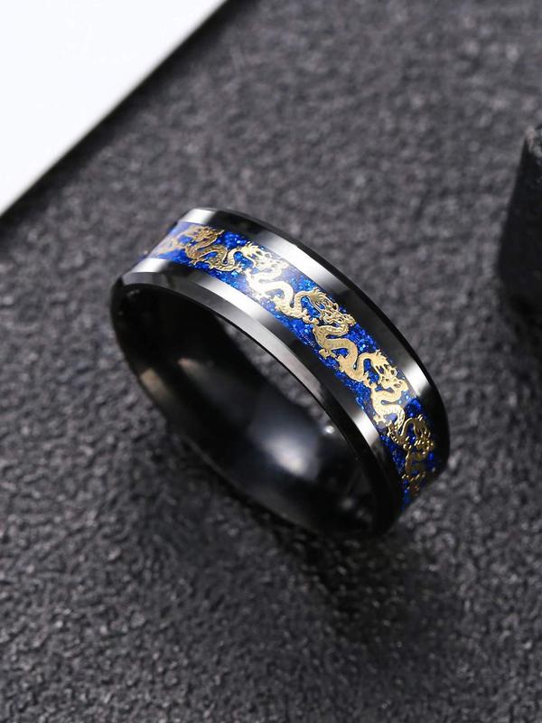 Men's Street Trend Rhinestone & Dragon Design Ring, Trendy Vintage Ring Stacks, Chic All-match Jewelry As Gift for Boyfriend, Bf Gift Basket