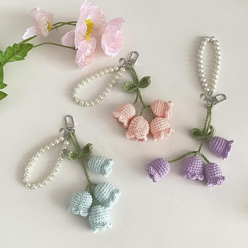 Crochet Lily Of The Valley Flower String Keychain, 1 Count Boho Style Hanging Pendant for Home Room Deocr, Perfect Birthday Gift, Party Favor