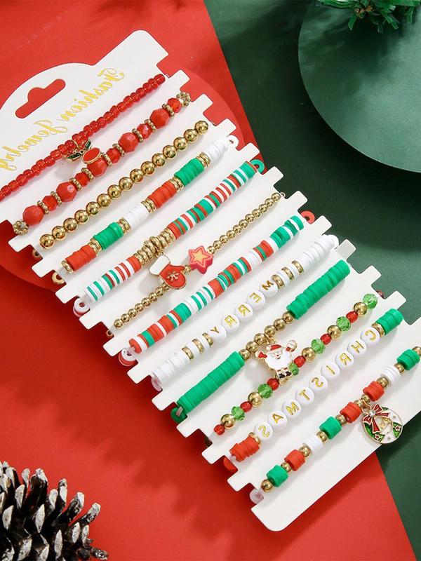 Christmas Themed Beaded Bracelet, Cute Christmas Elements Decor Beaded Bracelet, Fashion Accessories for Women & Girls, Trendy All-match & Exquisite Jewelry for Gift