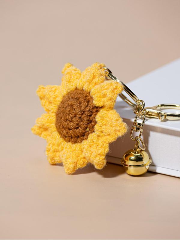 Cute Sunflower & Orange Design Keychain, Handmade Knitted Keychain for Women & Men, Fashion Accessories for Bag, Car Key, Backpack Decoration