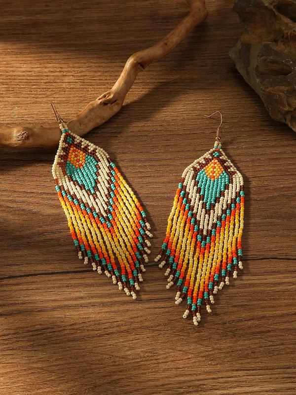 Women's Boho Style Beaded & Tassel Design Dangle Earrings, 1 Pair Fashion Retro Dangle Earrings for Party, Daily Decor, Trendy All-match Vintage Jewelry As Birthday Gift for Women & Girls