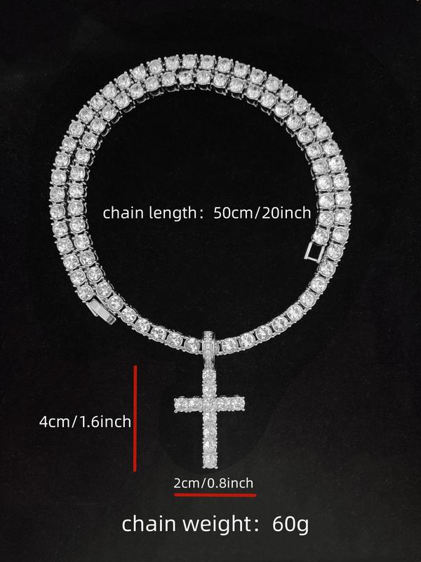 Y2k 2024 Hip Hop Luxury Rhinestone Cross Necklace, Unisex Cuban Link Chain Necklace, Spring Iced Out Jewelry, Streetwear Punk Accessories for Girlfriend Fall