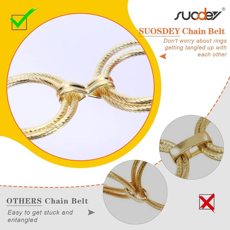 Suosesty alloy gold waist chain belt for women fashion cute body belly link belt chain for pants dresses