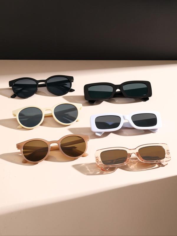 Simple Plain Color Sunglasses (6 Pairs), Trendy Casual Sunglasses for Everyday Use, Fashion Accessories for Outdoor Activities