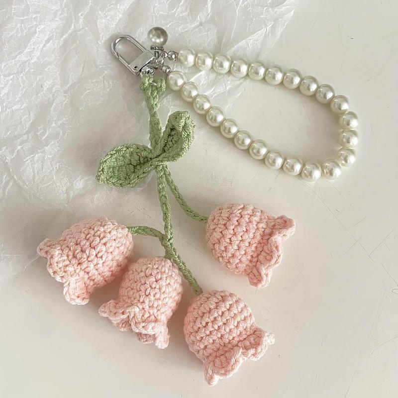 Crochet Lily Of The Valley Flower String Keychain, 1 Count Boho Style Hanging Pendant for Home Room Deocr, Perfect Birthday Gift, Party Favor