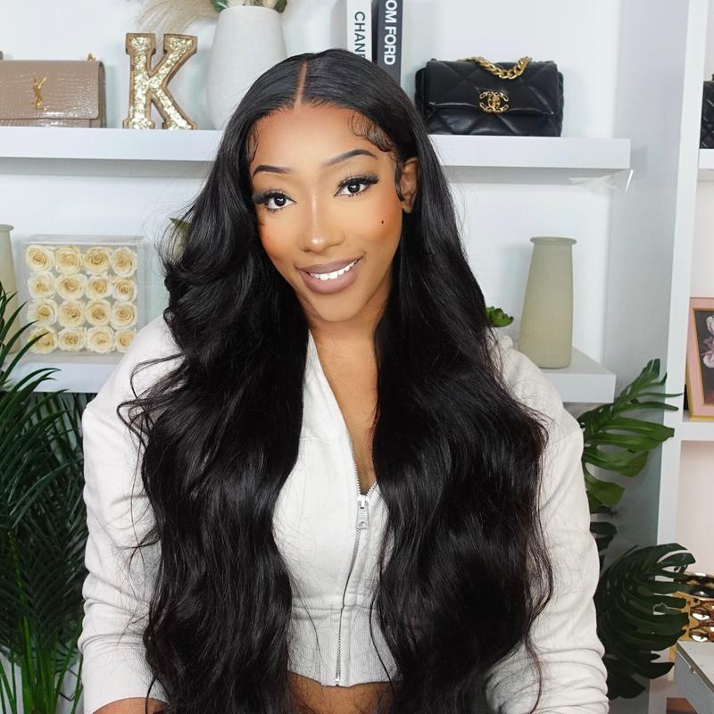 Amanda Hair Glueless Loose Wave Wigs with Curtain Bangs 6x4 Pre-cut Pre bleached Body wave wig 13x4 Lace Frontal Wig For Women