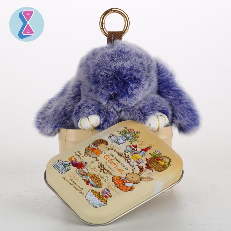 Bunnylulu Handmade Fluffy BunnyPomPom Keychain with Designed Tin Box,Gifts for Christmas present,woman key perfect gift fashion keychain,gifts for mom